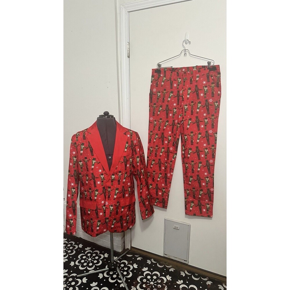 DEC 25TH Men's 2-Piece Light Up Holiday Suit Large Nutcracker Red
